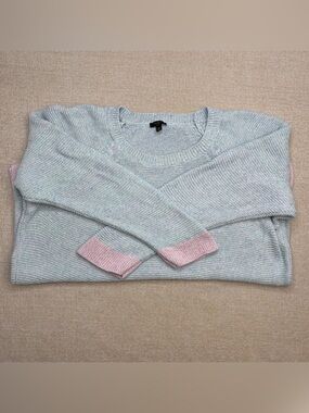 Talbots Baby Blue Sweater with Pink Cuff Detail ~ Cotton-Linen Blend ~ Layering